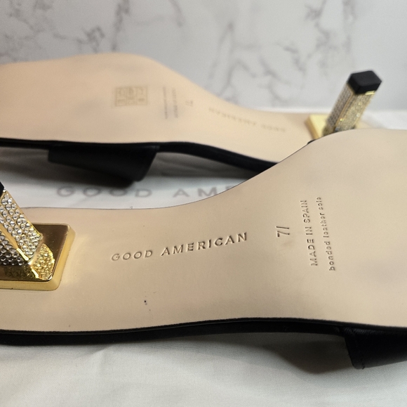 Good American Slide Sandal Mules - Black Satin - Picture 6 of 7